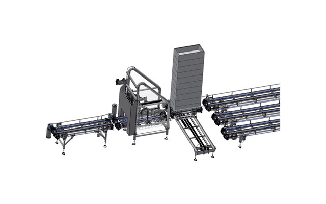 DE-STACKER FOR EPS BOXES WITH DISTRIBUTION