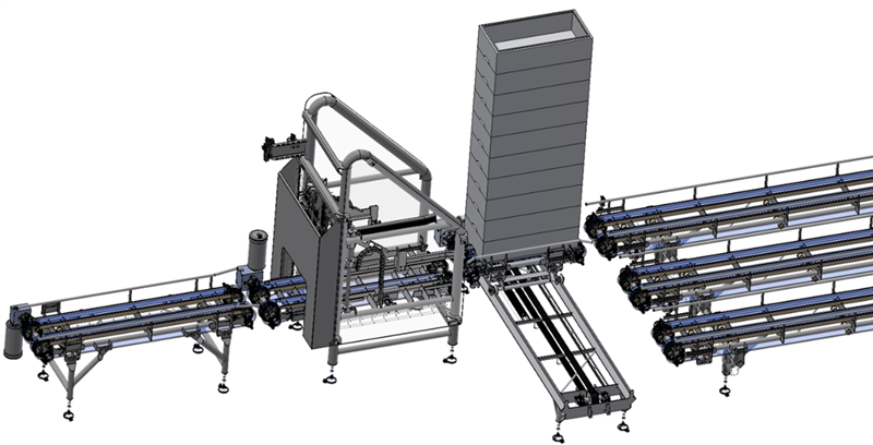 DE-STACKER FOR EPS BOXES WITH DISTRIBUTION
